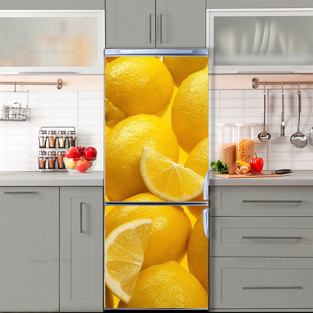 Fresh Fruit Printed Fridge Door Mural Sticker Kitchen Decoration Wallpaper Waterproof PVC