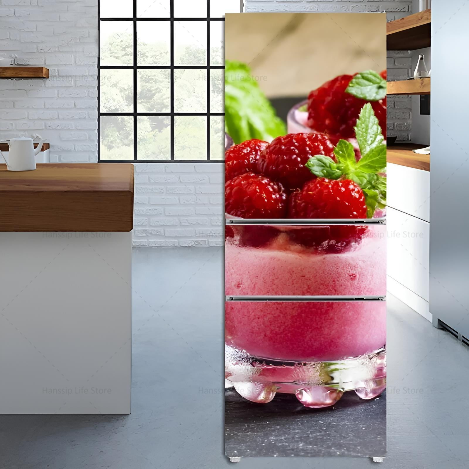 Fresh Fruit Printed Fridge Door Mural Sticker Kitchen Decoration Wallpaper Waterproof PVC