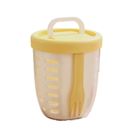 Fresh Fruit Storage Cup With Folding Handle Lids Fork & Drain Reusable Leakproof Food Storage Containers With Removable Colander For Kitchen Party Camping Kitchen Kite Cups Vacuum Mug 10oz Camping