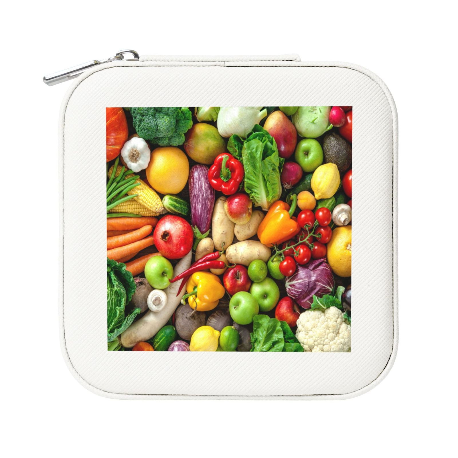 Fresh Fruits And Vegetables, Square PVC Leather Jewelry Box Women's