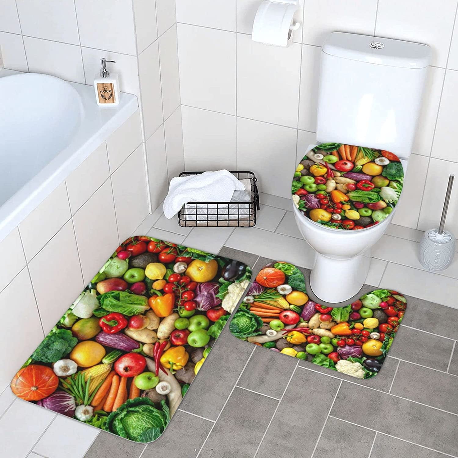 Fresh Fruits Vegetables Bathroom Rug Set 3 Pieces Ultra Soft Non Slip ...