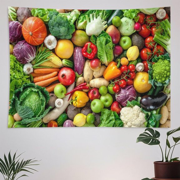 Fresh Fruits Vegetables Tapestry Wall Hanging Organic Food Background Tapestries Home Decor for Kitchen Farmhouse Living Room Bedroom Dorm 30"x40"