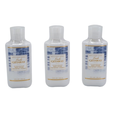 Fresh Getaway Body Lotion (3 Pack, 8 oz ea) Super Smooth 24 Hour Moisture Body Lotion With Shea Butter Vitamin E Coconut Oil Dermatologist Tested