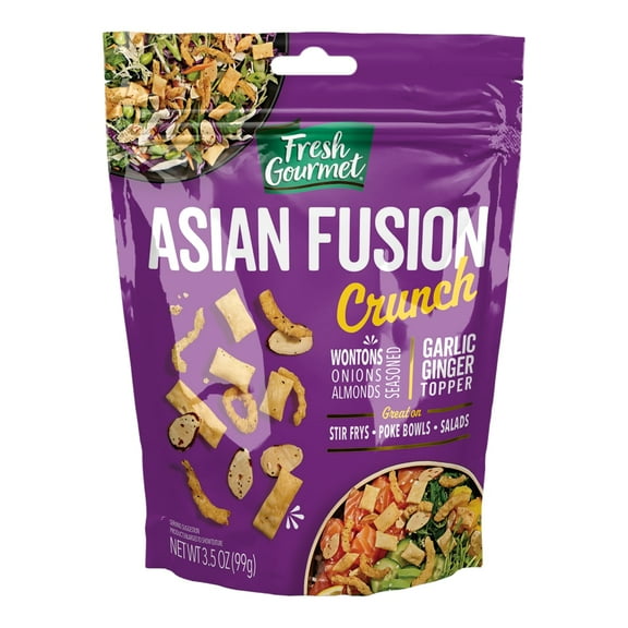Fresh Gourmet Asian Fusion Crunch Pouch, Single | Garlic Ginger Wontons, Crispy Onions, Sliced Almonds | Elevate Salads, Poke Bowls, Stir-frys 3.5 Ounce (Pack of 1)