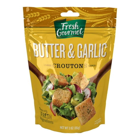 Fresh Gourmet Butter Garlic Croutons, 3 oz Resealable Bag