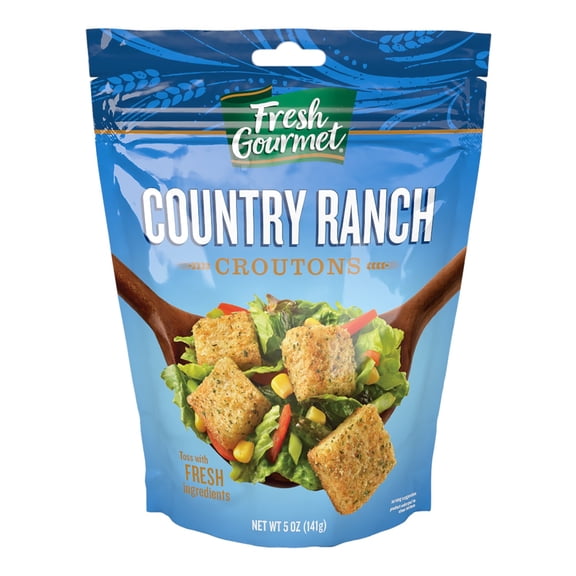 Fresh Gourmet Country Ranch Premium Croutons, Resealable Bag, 5 oz, Golden Brown