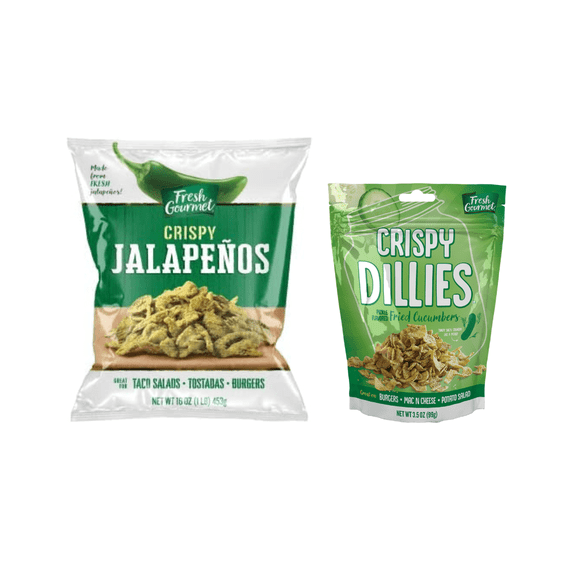 Fresh Gourmet Crispy Dillies, Pickle Flavored, 3.5 oz, Lightly Salted Crispy Jalapenos, 16 oz Variety Pack