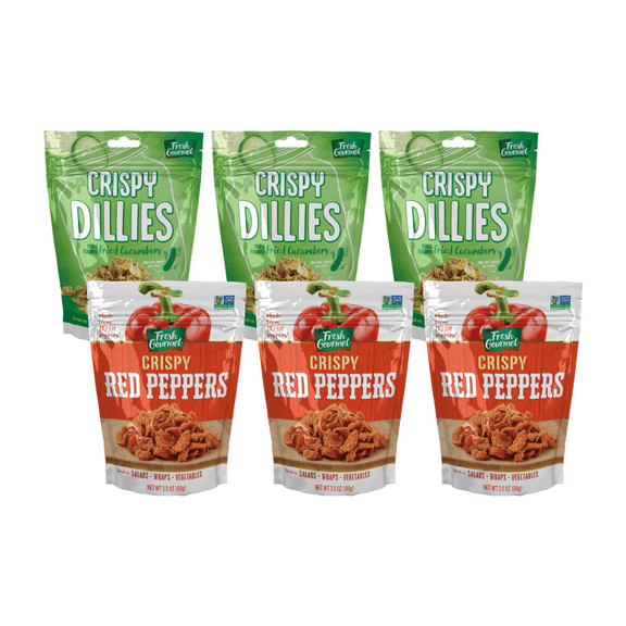 Fresh Gourmet Crispy Red Peppers, 3.5 oz, Crispy Dillies, Pickle Flavored, 3.5 oz Variety Pack