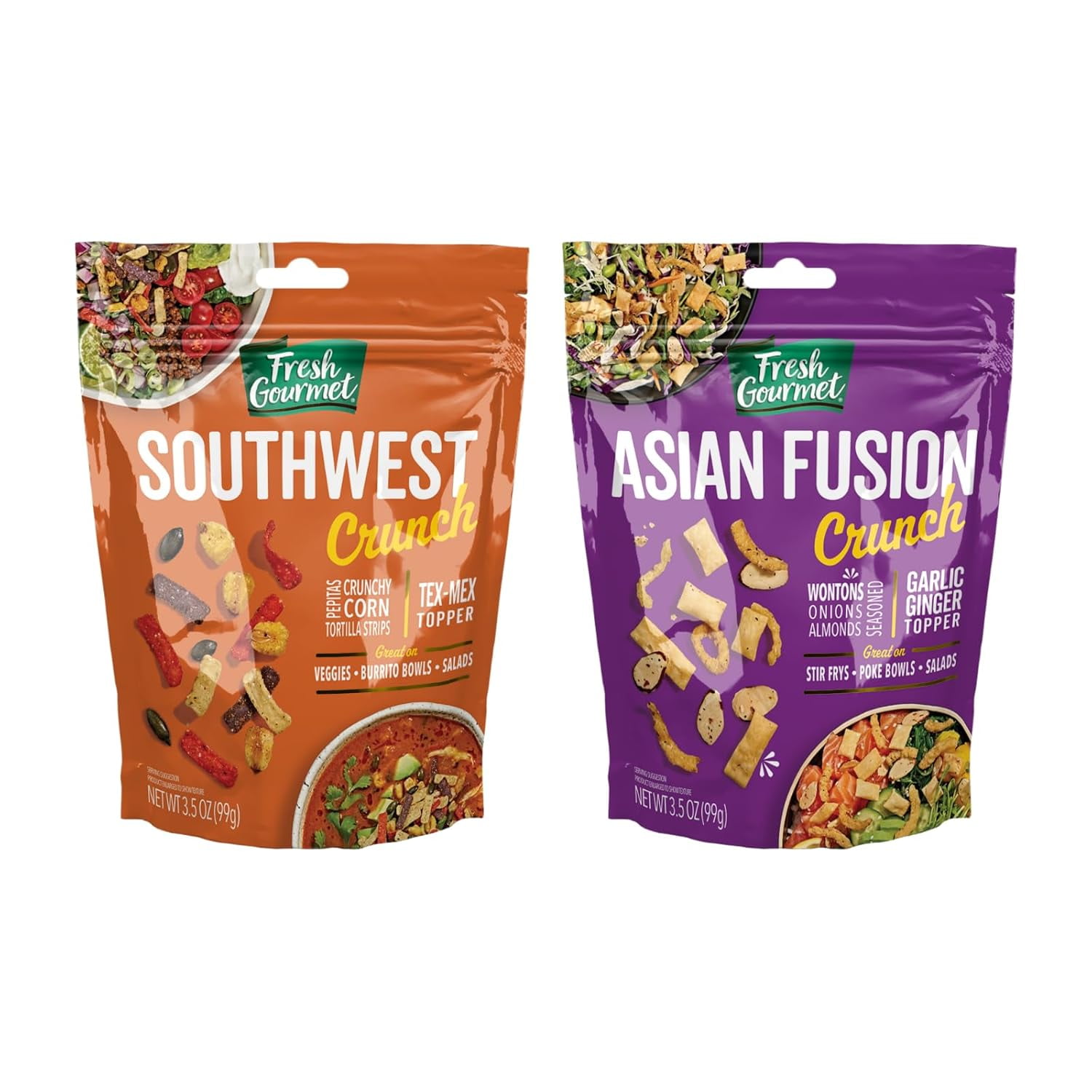 Fresh Gourmet Fusion Crunch Variety Pack, Asian, Southwest, 3.5 oz