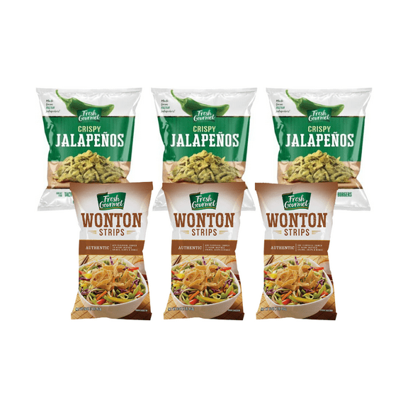 Fresh Gourmet Lightly Salted Crispy Jalapenos, 16 oz, Authentic Wonton Strips, 16 oz Variety Pack