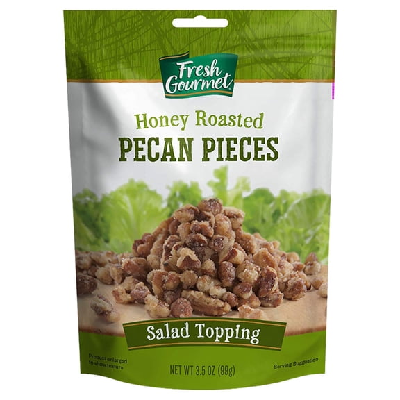 Fresh Gourmet Pecan Pieces | Honey Roasted Flavor | 3.5 Ounce | Crunchy Snack and Salad Topper