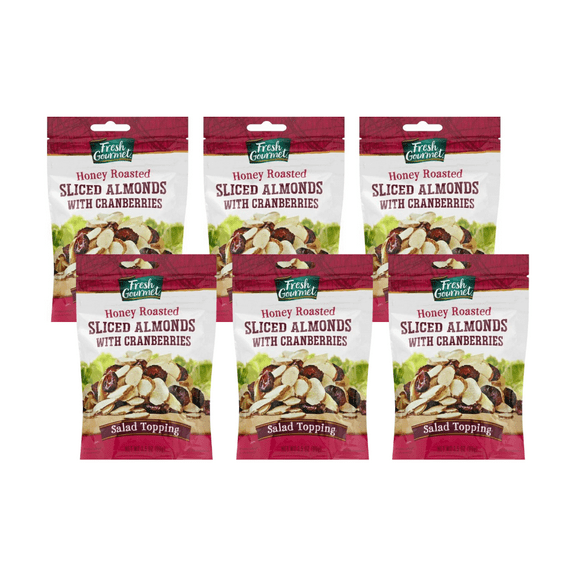 Fresh Gourmet Sliced Honey Roasted Almonds with Cranberries, 3.5 oz (6-Pack)