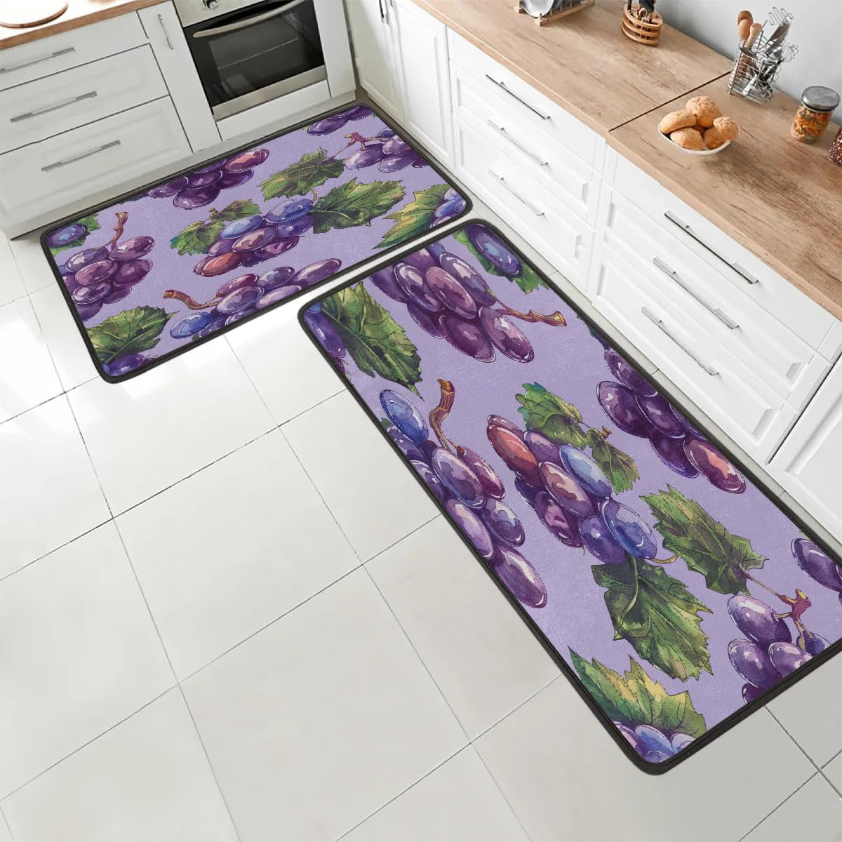Fresh Grapes Fruit Kitchen Mat Set of 2 Non-Slip Washable Kitchen Rugs ...