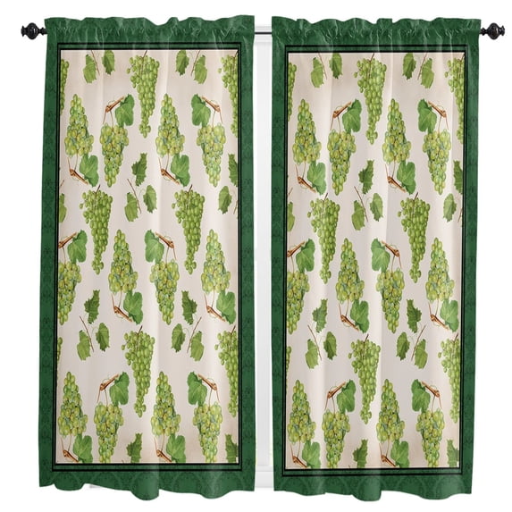 Fresh Grapes Wood Grain Retro Old-fashioned Rustic Rod Pocket Short Curtain Half-Curtain Kitchen Door Drape Cafe Small Window