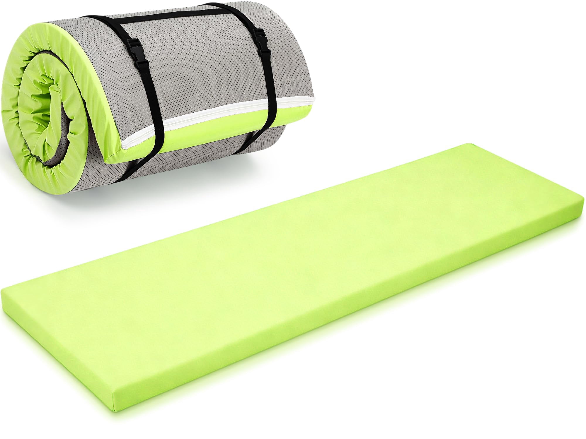 Fresh Green Foldable Yoga Mat 72"x24" 2 Inch Thick with Carry Strap for Pilates Stretching