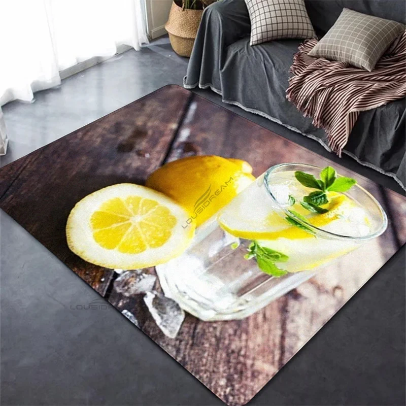 Fresh Green Lemon Pattern Carpet Fruit Print Large Area Rugs Home ...