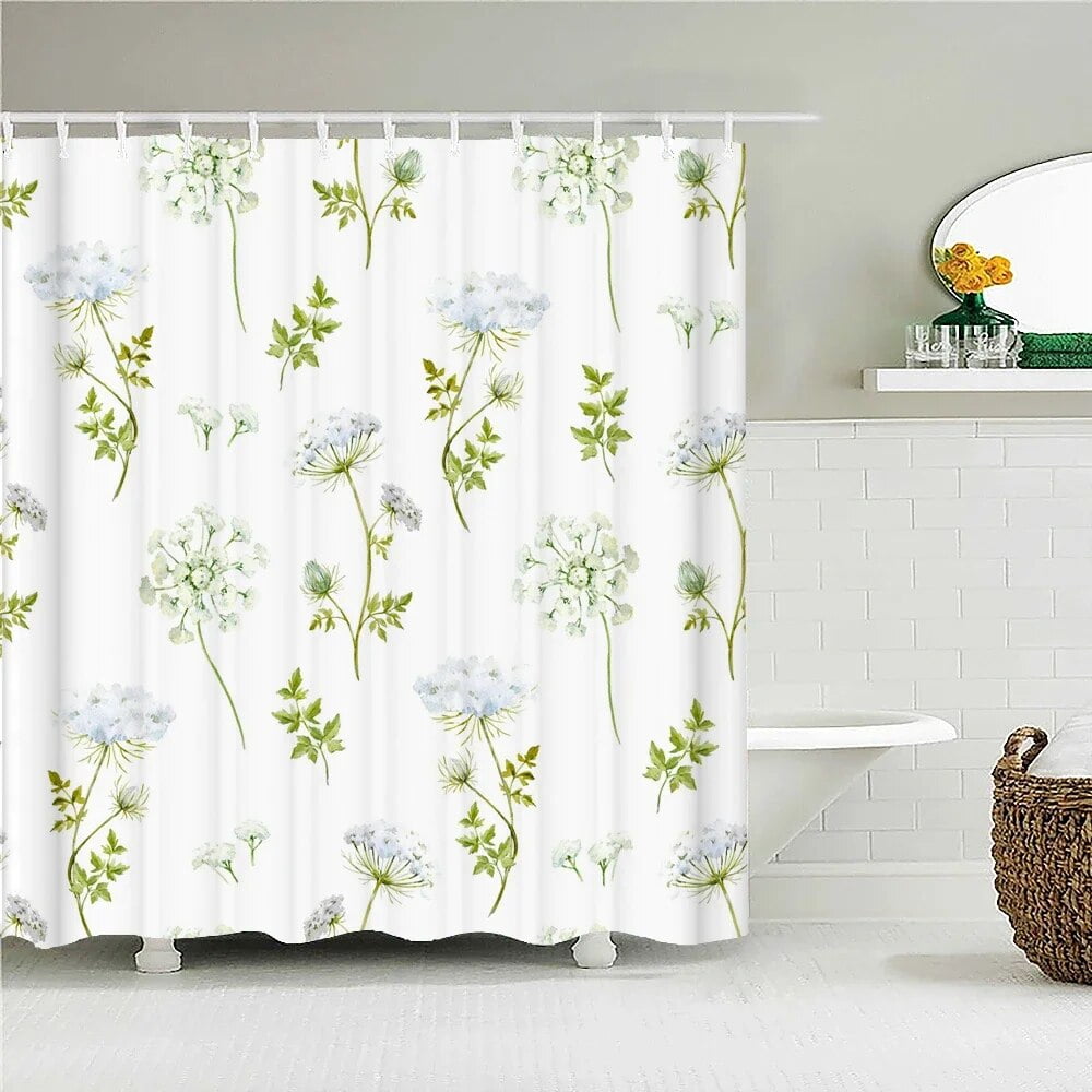 Fresh Green Plant Flowers Leaves Shower Curtain Bathroom Curtains ...