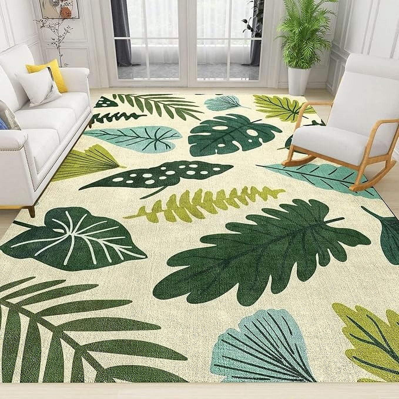 Fresh Rugs Fresh Green Tropical Palm Leave Area Rug, Banana Leaf Laundry Room ...