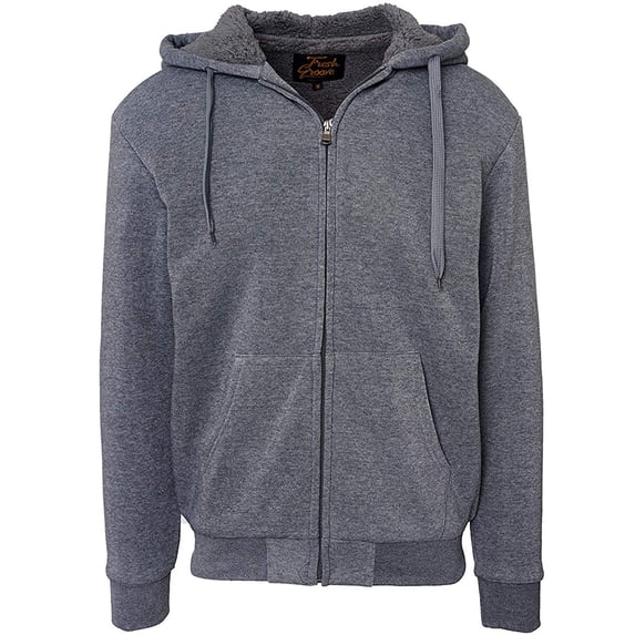 Fresh Groove Men's Soft Sherpa-Lined Fleece Hoodie Sweatshirt, Charcoal, S