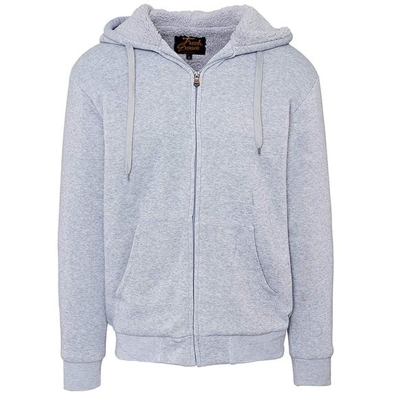 Fresh Groove Men's Soft Sherpa-Lined Fleece Hoodie Sweatshirt, Light Gray, S