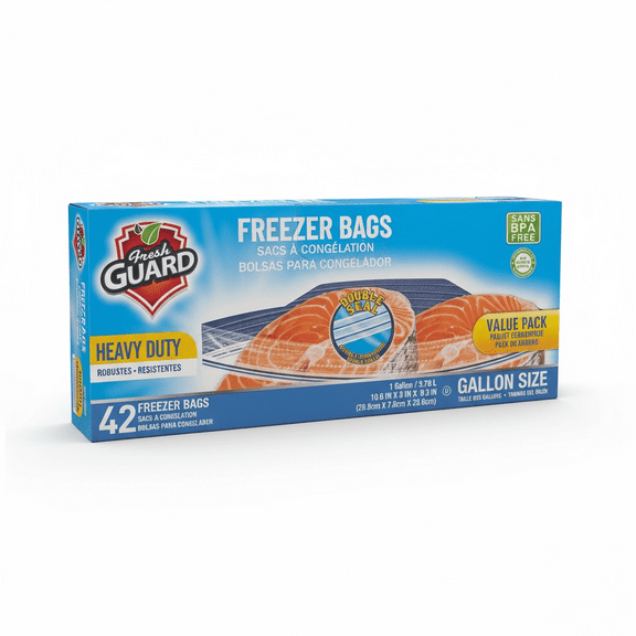 Fresh Guard Freezer Bags Gallon Size, 42 Count | Extra Thick, Heavy Duty, Double Seal, BPA Free Food Storage