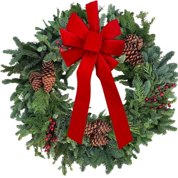 Fresh Hand Made Decorated Fraser Fir Christmas Wreath-30" Wide