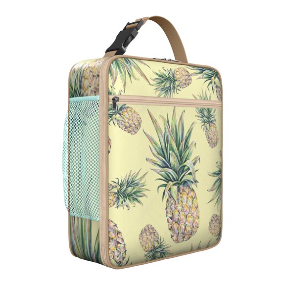 Fresh Hawaiian Pineapple Insulated Lunch Bag – Cute Yellow Tropical Fruit Print with Flowers and Sunshine, Waterproof Bento Cooler Tote for Summer, Picnic, or Work