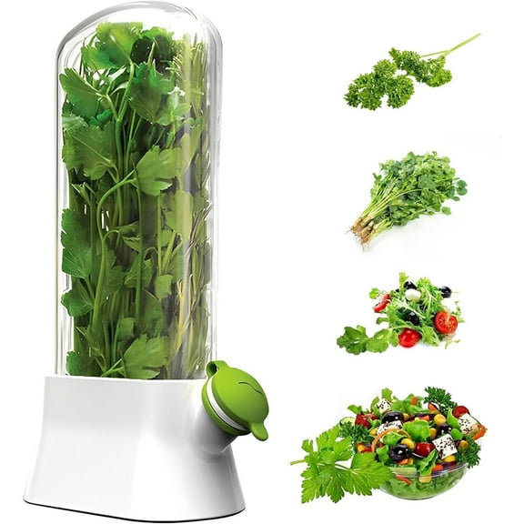 Fresh Herb Keeper Container for Refrigerator, Tall Clear Plastic Storage Box for Parsley Cilantro Mint & Vegetables, ABS Kitchen Gadget, 1-Pack