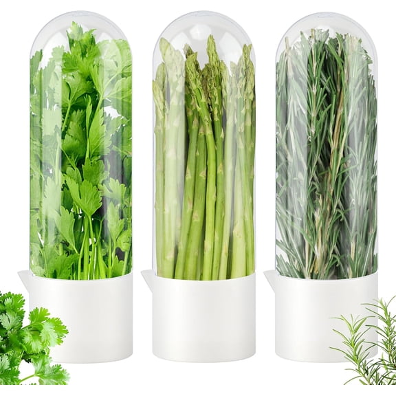 Fresh Herb Keeper for Refrigerator, Clear Herb Saver Pod Vegetable Preservation Storage Container for Cilantro Parsley Asparagus Mint, Extends Freshness Up to 2-3 Weeks(Herb Keeper 3 pcs)