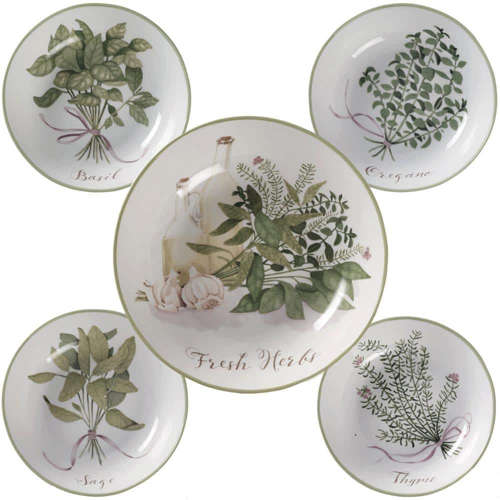 Fresh Herbs Ceramic Round Pasta Bowl Set