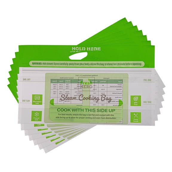 Fresh Hero Green Plastic Steam Bag - Microwave-Safe, BPA-Free - 12 3/4" x 7 1/2" - 500 count box