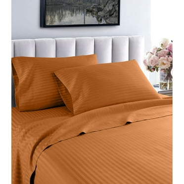 Fresh Home 1000 Thread Count 100% Egyptian Cotton Deep Pocket Dobby Striped Sheet Set (Queen, Spice)