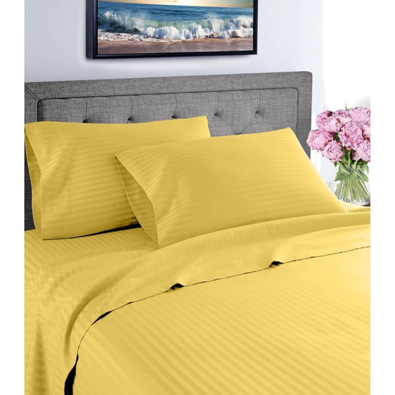 Fresh Home 1000 Thread Count Egyptian Quality Cotton Deep Pocket Dobby Stripe Sheet Set Gold - Full