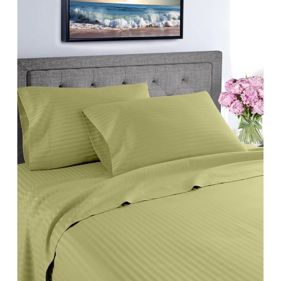 Fresh Home 1000 Thread Count Egyptian Quality Cotton Deep Pocket Dobby Stripe Sheet Set Sage - Twin