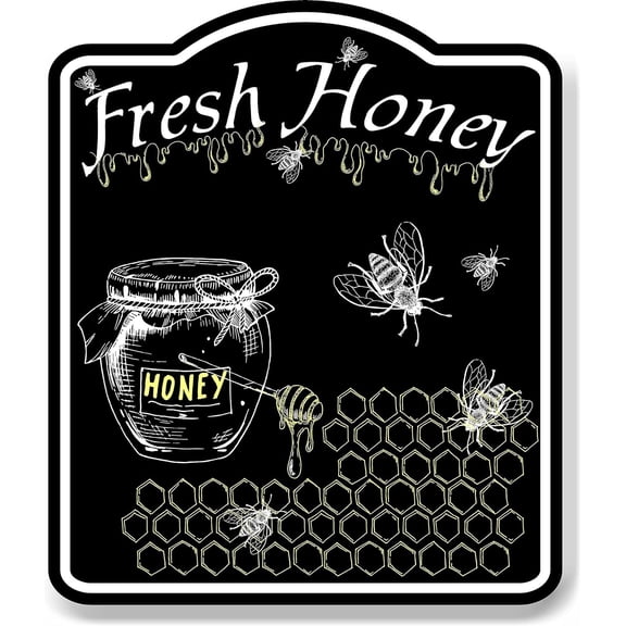 Fresh Honey Bees BLACK Aluminum Composite Sign, 8.5"x10"