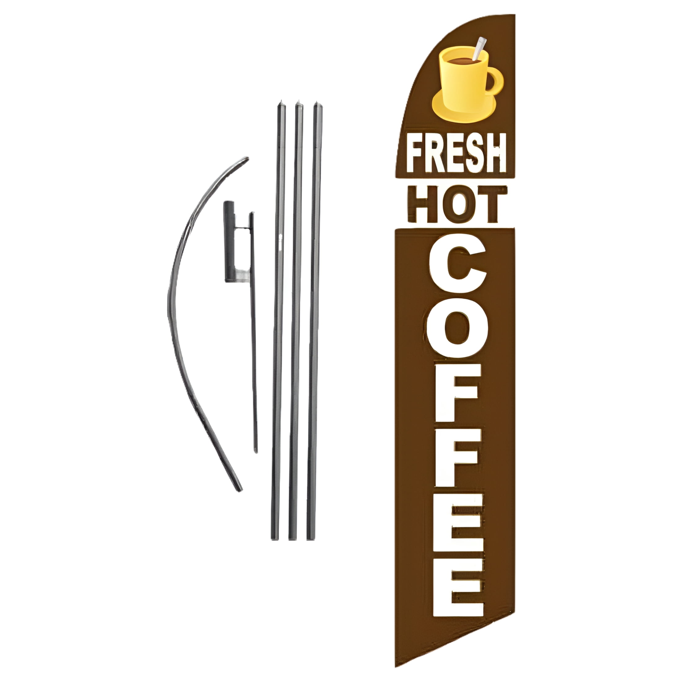 Fresh Hot Coffee Advertising Feather Banner Swooper Flag Sign with Flag Pole Kit and Ground Stake