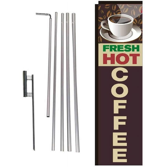 Fresh Hot Coffee Restaurant Rectangle Feather Banner Flag with Pole Kit and Ground Spike for Restaurants, Markets, Business Owners