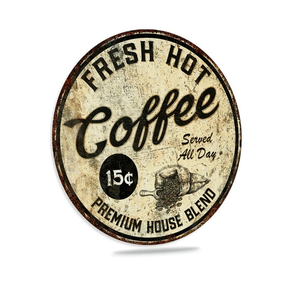 Fresh Hot Coffee Sign Vintage Coffee Sign Café Coffee Bar Shop Wall Décor Decorative Sign 14" Round 100142001014