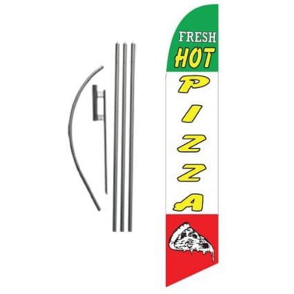Fresh Hot Pizza Restaurant Advertising Feather Banner Swooper Flag Sign with Flag Pole Kit and Ground Stake