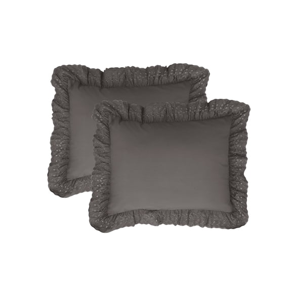 Fresh Idea Ruffled Eyelet 2-Pack Pillow Shams, Standard, Grey