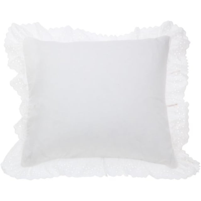 White Cotton Embroidered Euro Sham with Ruffled Edges