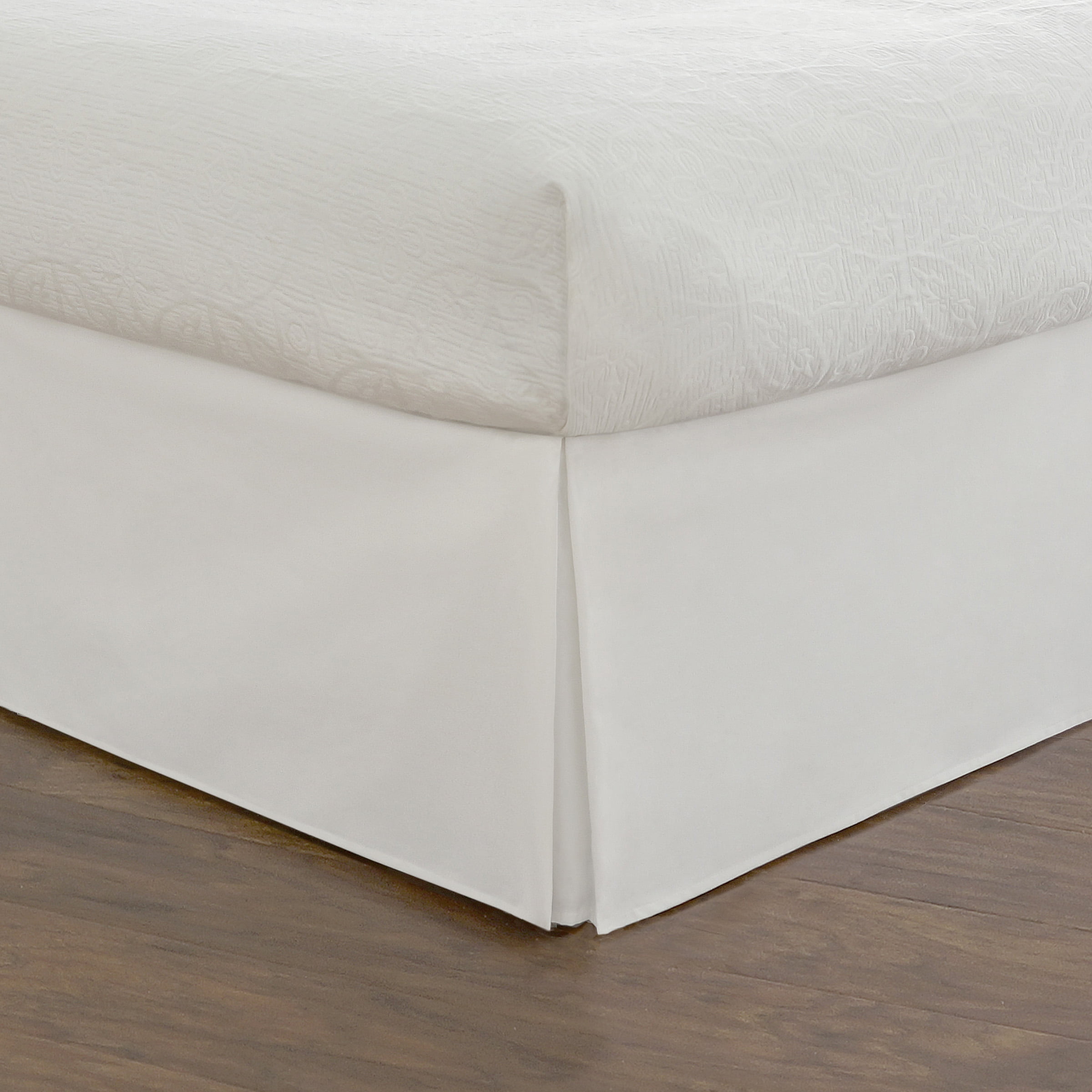 White Cotton Polyester Tailored King Bed Skirt with Split Corner