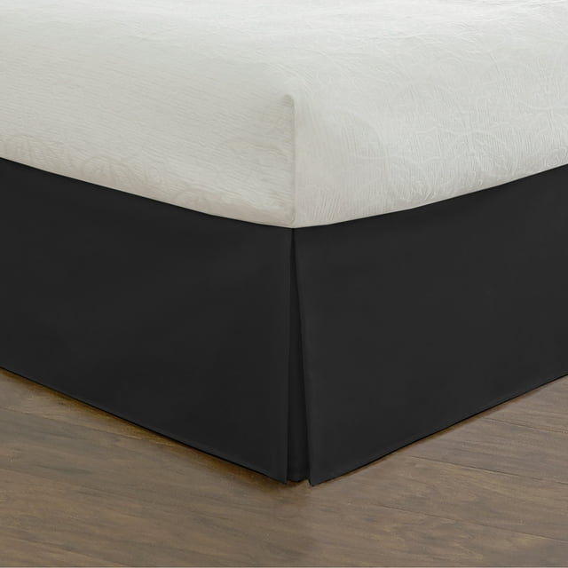 Fresh Ideas Bedding Tailored Bed Skirt, Classic 14” Drop Length, Pleated Styling, Queen, Black