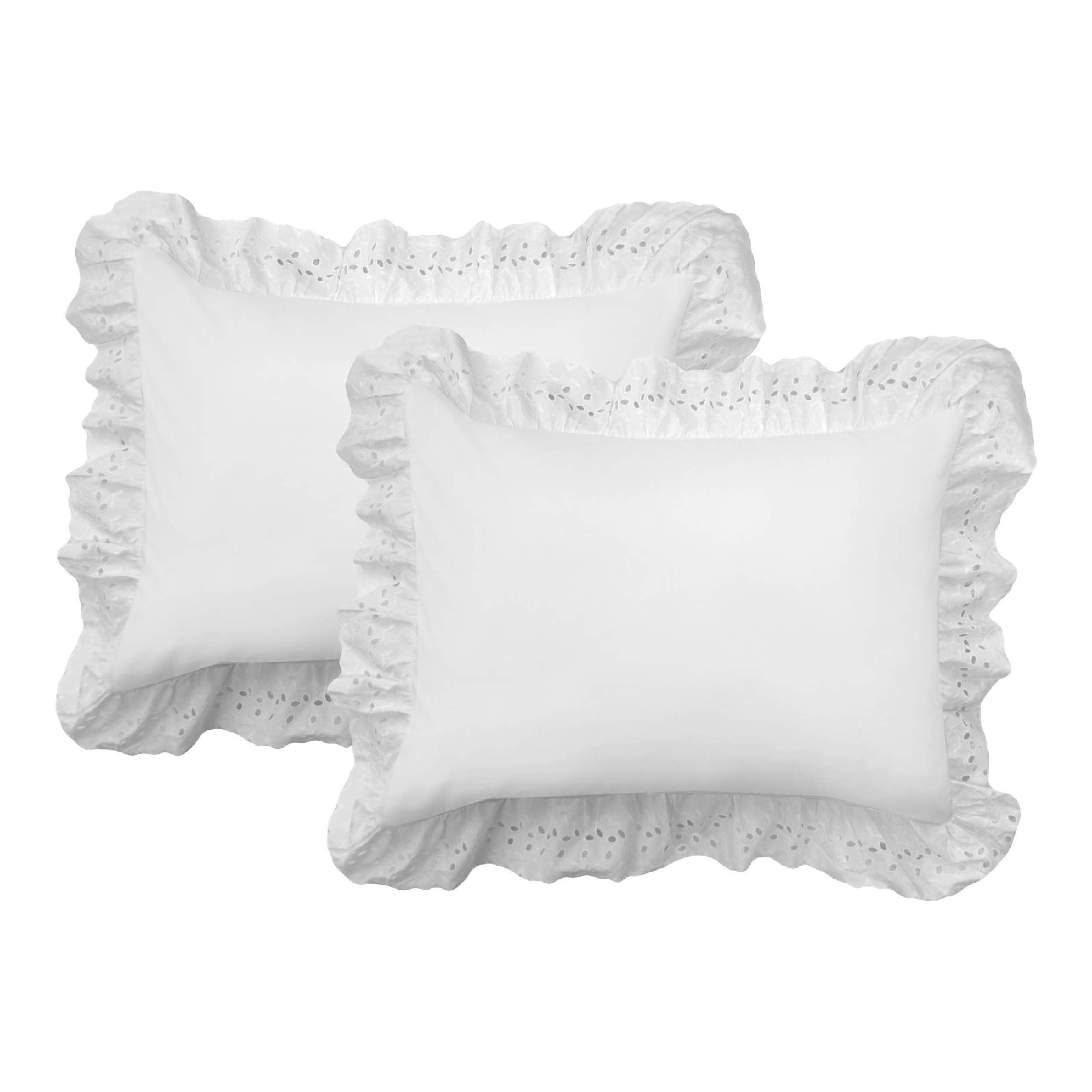 Fresh Ideas Ruffled Bed Pillow Shams with Embroidered Eyelet Detail