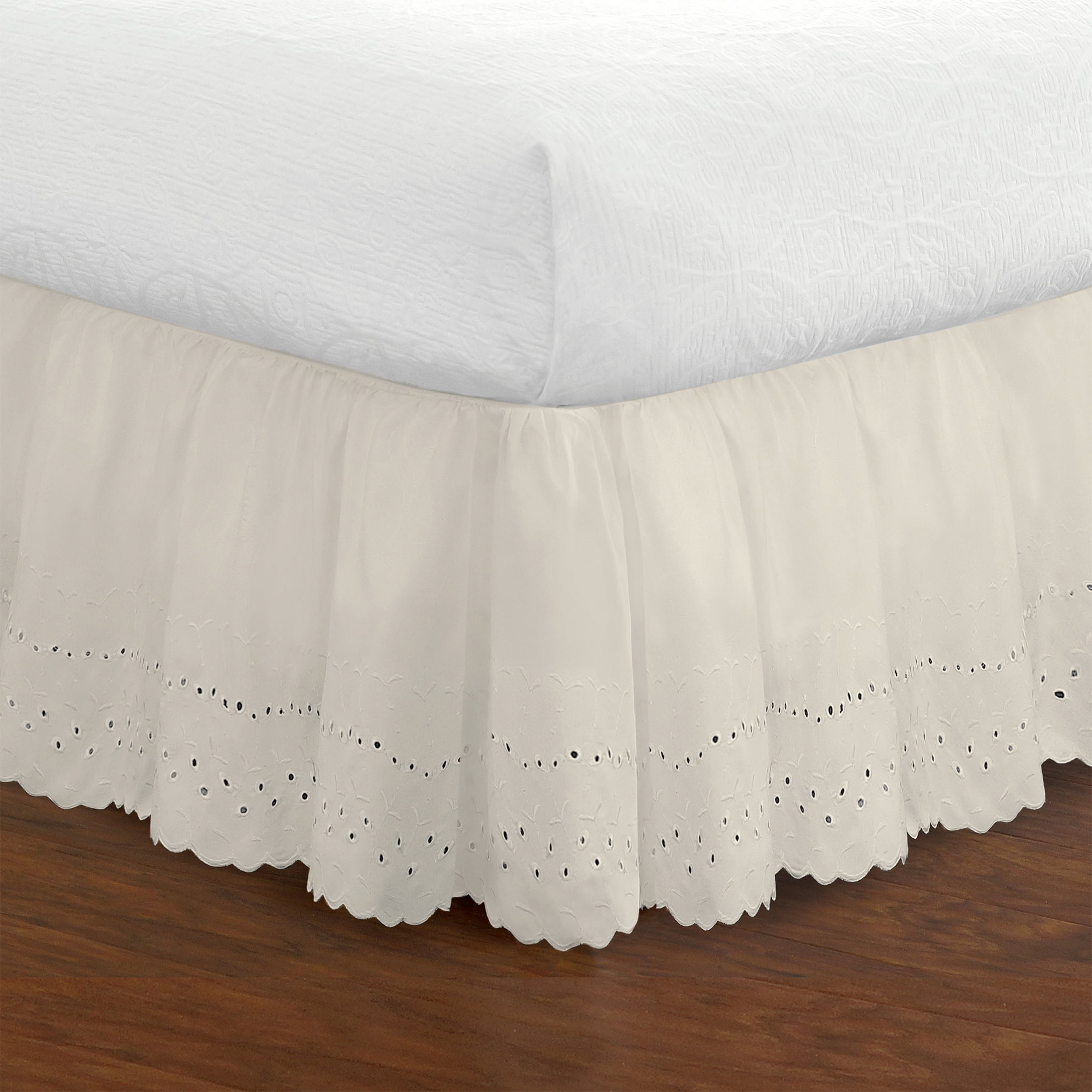 Fresh Ideas Ruffled Eyelet 14" Bed Skirt, California King, Ivory
