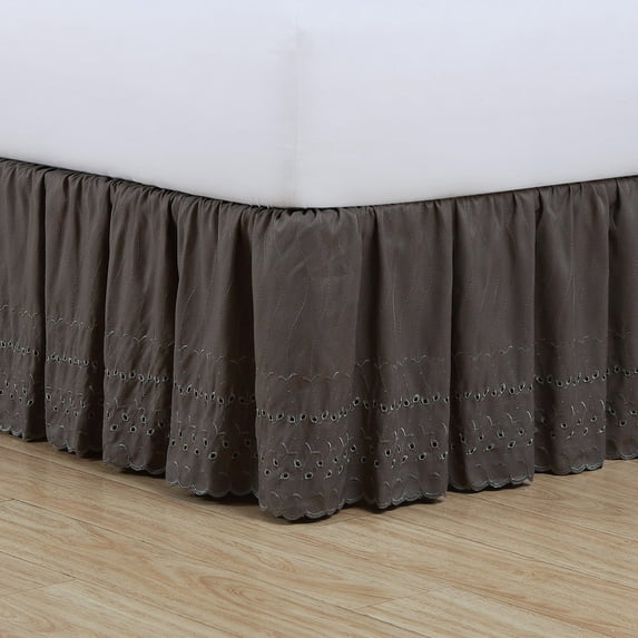 Fresh Ideas Ruffled Eyelet 14" Bed Skirt, Twin, Grey