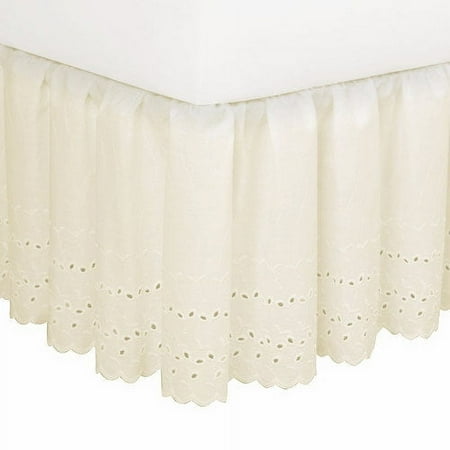 Fresh Ideas Bedding Eyelet Ruffled Bedskirt Extra Long 18" Drop Length Gathered Styling, Full, Ivory