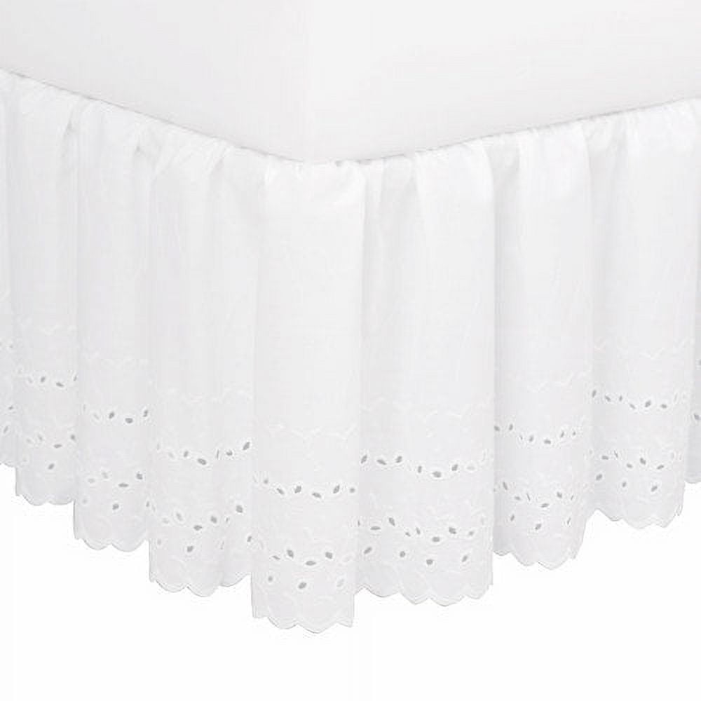 White Cotton Eyelet Ruffled Bed Skirt, Queen Size