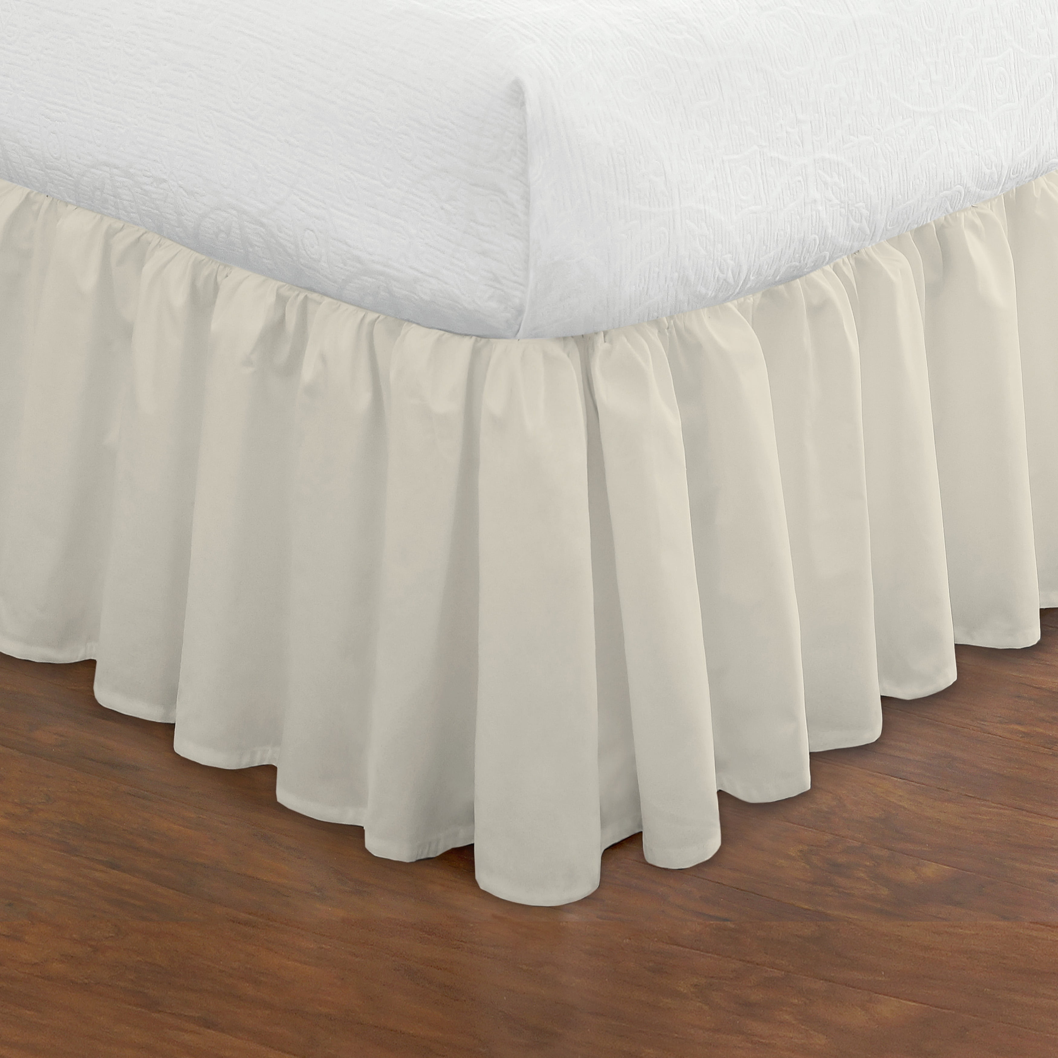 FRESH IDEAS Ideas Ruffled Eyelet Bed Skirt Dust Ruffle with Gathered  Styling and Embroidered Details, 14 Drop Length, Queen, White