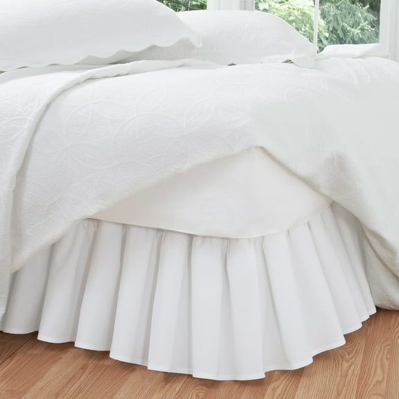 Fresh Ideas Ruffled Poplin Collection Bed Skirt, Queen, White